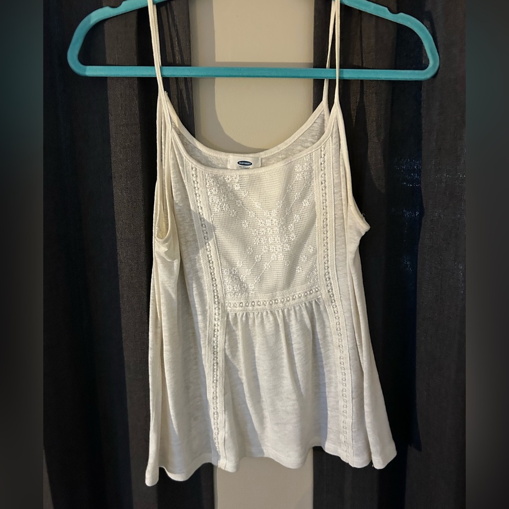 Old Navy white Crochet-Panel Spaghetti Strap tank top